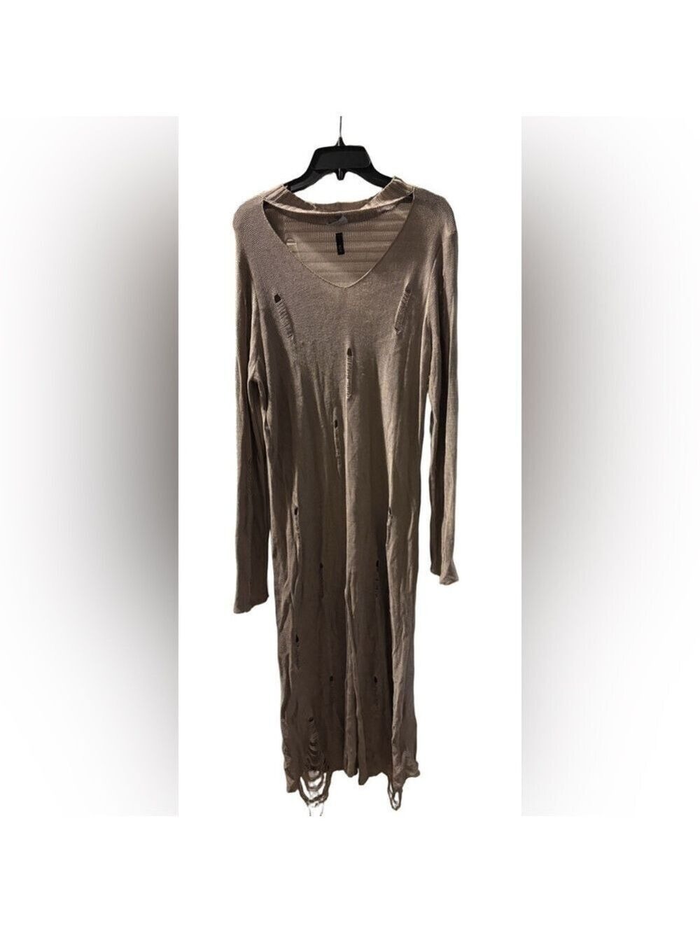 Derek Heart Taupe Keyhole Distressed Midi Sweater Dress - Size-XL
